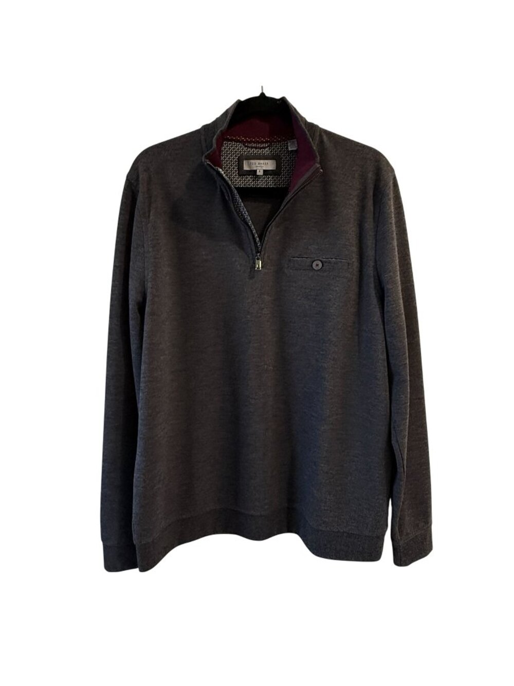 Ted Baker London Size 5 US XL Charcoal Gray Half Zip Pullover Sweater Mock Neck